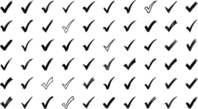 Minimalist check mark grid with outlined icons for attention test, pattern recognition, visual contrast, UI design, and digital interface concepts