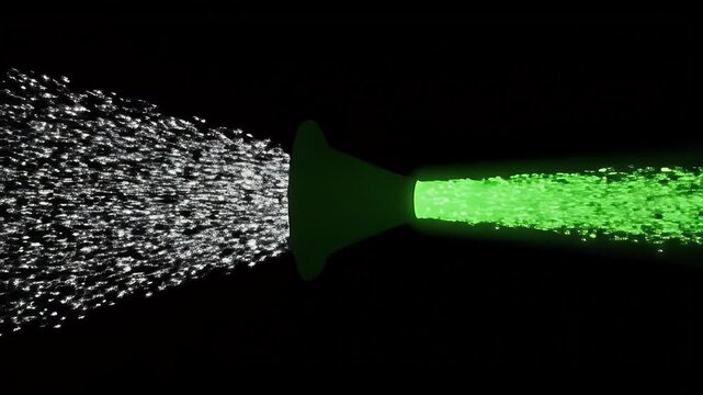 Dynamic HD Animation of White Data Stream Funneling and Converting into Flowing Bright Green Energy Particles on a Black Background.