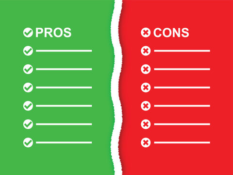 Pros and Cons List Icon with Green Checkmarks and Red Crosses for Decision-Making and Evaluation Concepts