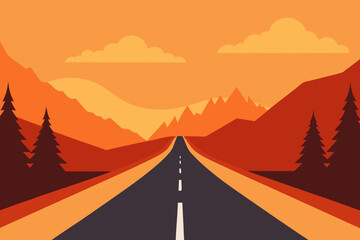 Open Road Through Mountains and Forest