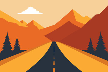 Open Road Through Mountains and Forest