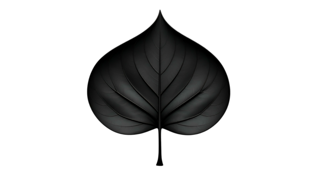 A stylized, dark, symmetrical leaf shape against a solid black background - Powered by Adobe