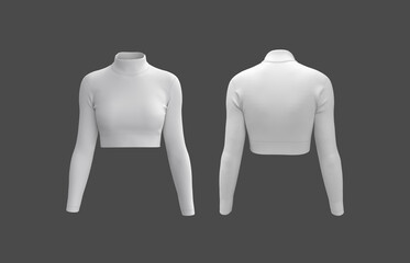 Women’s Slim Fit Cropped Turtleneck Long Sleeve T-Shirt for Gym, Yoga and Fitness. Front, Side and Back View