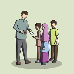 Eid al-Fitr Tradition of Giving Eid Allowance to Children Illustration