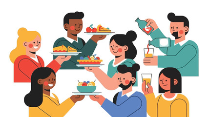 Group of diverse individuals sharing a meal together in a joyful gathering