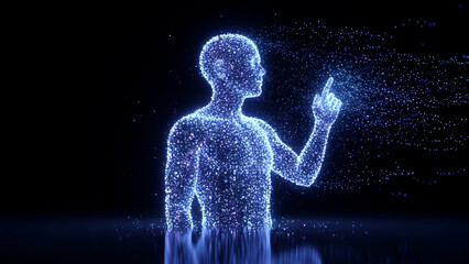 Artificial intelligence concept with humanoid silhouette formed by data