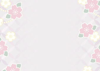 桜と七宝文様の和風背景フレーム｜くすみラベンダーの上品デザイン A4 横 高画質