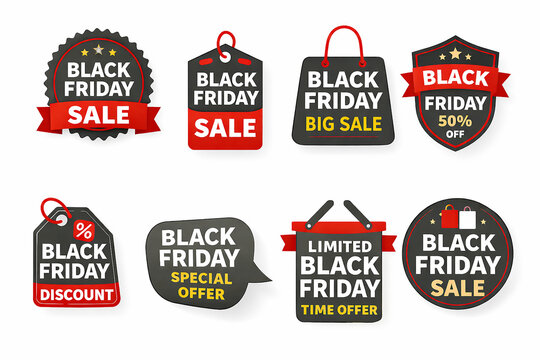 Flat black friday stickers collection