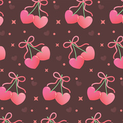 Seamless pattern with hearts and ribbons bow, Vector design for fabric and wallpaper design.