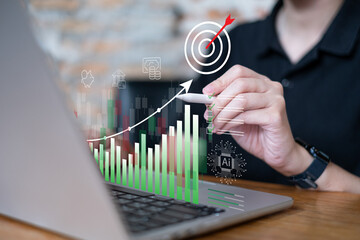 AI Artificial intelligence innovation helping in investment personal wealth financial planning economy data analysis automation system, fintech technology digital transformation concept