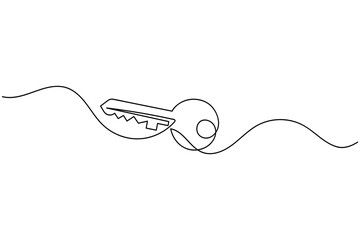 Obraz premium Single line drawing of a key on a wavy background