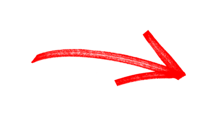 Hand-drawn red arrow icon brush stroke, arrow sign drawn with marker on transparent background