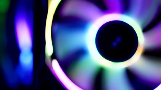 Abstract vibrant hues of a computer fan