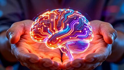 Hands holding glowing brain circuit - Powered by Adobe