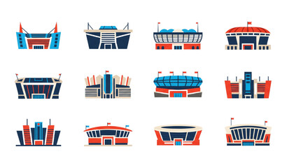 Football stadium and soccer arena flat vector icon set isolated on transparent background © MdAshik