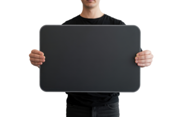 Man Holding Blank Black Sign