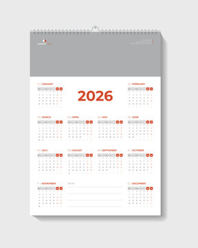 Calendar Design 2026 For Office Desk Or Wall Vector Template.