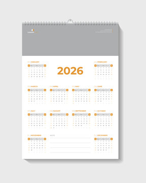 Calendar Design 2026 week starts Sunday with a corporate set design template vector file.