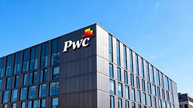 Modern office building with PWC logo