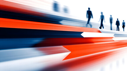 visualization featuring transparent layers, symbolic arrows, and thoughtful leaders planning long term success