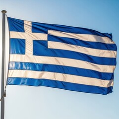Greece Flag Waving Against Clear Sky