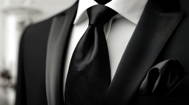 Neatly Placed Black Tie on Crisp White Shirt in Elegant Setting for Formal Attire Fashion Concepts