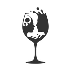 Romantic Wine Glass Silhouette with Couple's Faces