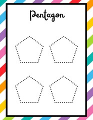 Preschool & Kindergarten Pentagon  Shapes Practice Worksheets &ndash; Trace, Identify and Color