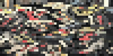 Abstract pixelated pattern with vibrant colors and geometric shapes.