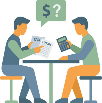 Two People Discussing Business Documents and Accounting Vector Icon for Tax Season