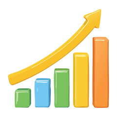 Illustration of a colorful bar graph with a rising arrow representing successful business growth and profit
