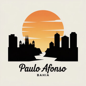 Paulo Afonso City Skyline Silhouette &mdash; A Scenic River and Energy Hub in Bahia Vector Illustration