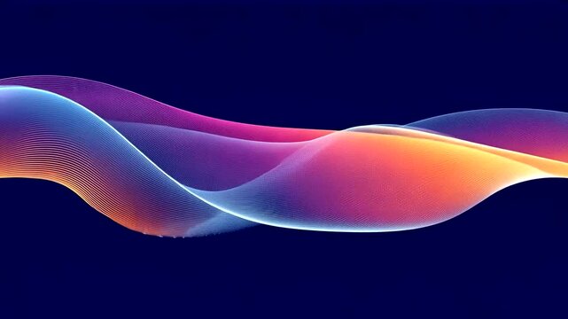 Abstract flowing colorful wave lines on a dark blue background, modern design element for technology and art projects.