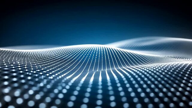 Abstract futuristic background with glowing dots and lines, representing a digital wave or network connection.