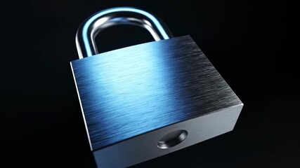 A silver padlock with a brushed metal finish, featuring a U-shaped shackle and keyhole, set against a dark, gradient background