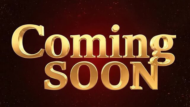 Luxury Golden Coming Soon Text Animation with Particles and Light Flares on Red Background