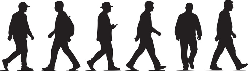 Obraz premium Silhouettes of men walking in different stylish outfits together