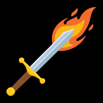 Illustration of a flaming blade sword for fire elemental warrior and epic fantasy battle adventure