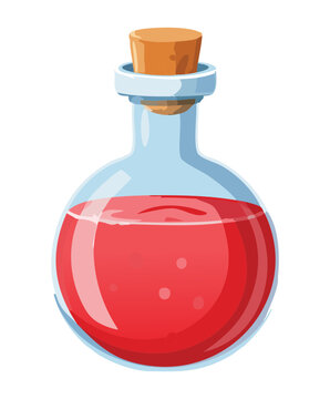 Illustration of a medicine glass bottle with red healing potion for fantasy game health recovery