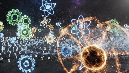 Abstract cosmic science symbols and energy wave in digital space