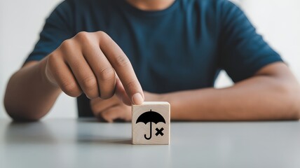 Medical Insurance and assurance concept, healthcare medical. Person holding wooden block with insurance icon.