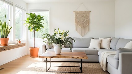 Modern Living Room with Plants and Sofa.