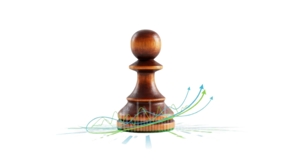 Wooden Chess Pawn with Green Financial Growth Chart isolated PNG with Transparent Background