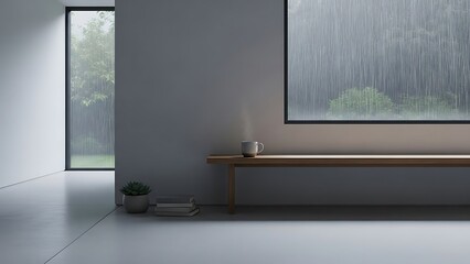 Modern Minimalist Interior with Large Windows.