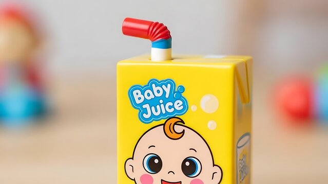 Baby Juice Box Cartoon Character Close-up.