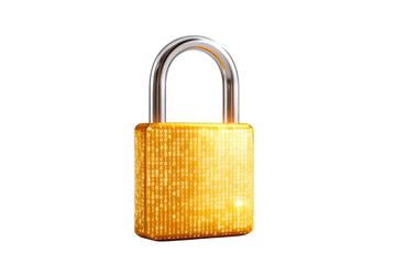 Golden padlock with binary code pattern on black background security data