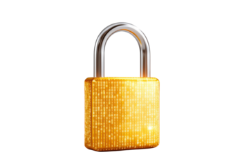 Golden padlock with binary code pattern on black background security data