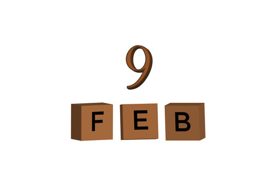 February 9th calendar with 3D brown model