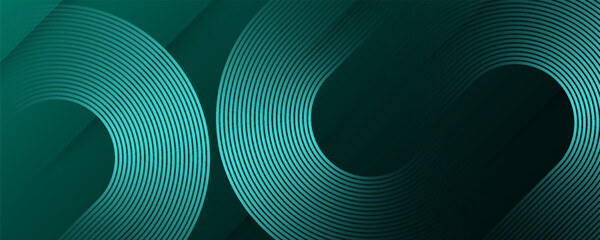 Abstract teal green glow curve lines on dark background. eps10