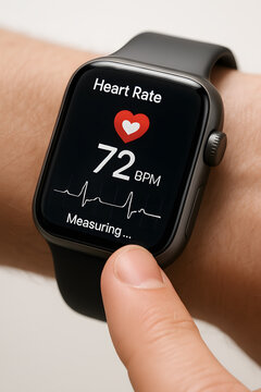 A person is checking their heart rate on a smartwatch on their wrist.